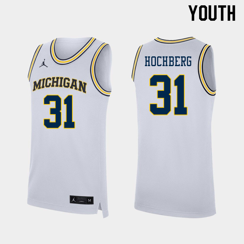 Youth #31 Harrison Hochberg Michigan Wolverines College Basketball Jerseys Stitched Sale-White - Click Image to Close